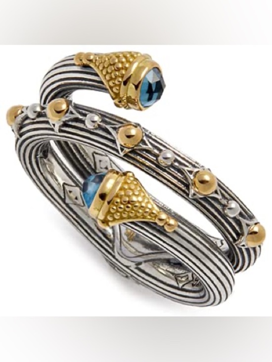 Konstantino Jewelry - Konstantino Two-Tone Silver and Gold Wrap Ring with Blue Accent Stones